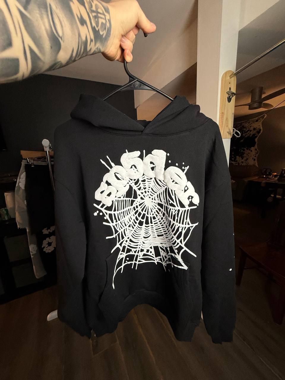 Sp5der OG Web Hoodie Sweatshirt Black Mens Sz S Pullover Fleece Lined