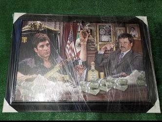Supreme 🔥 Bosses Scarface & El Chapo Gold AK47 Great Quality Picture Frame Huge Size 39 X 27 Mafia Cartel Home Office