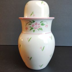 Bedside Carafe 2 Pc. Ceramic Pitcher and Cup Pink Green Floral Vintage 1985