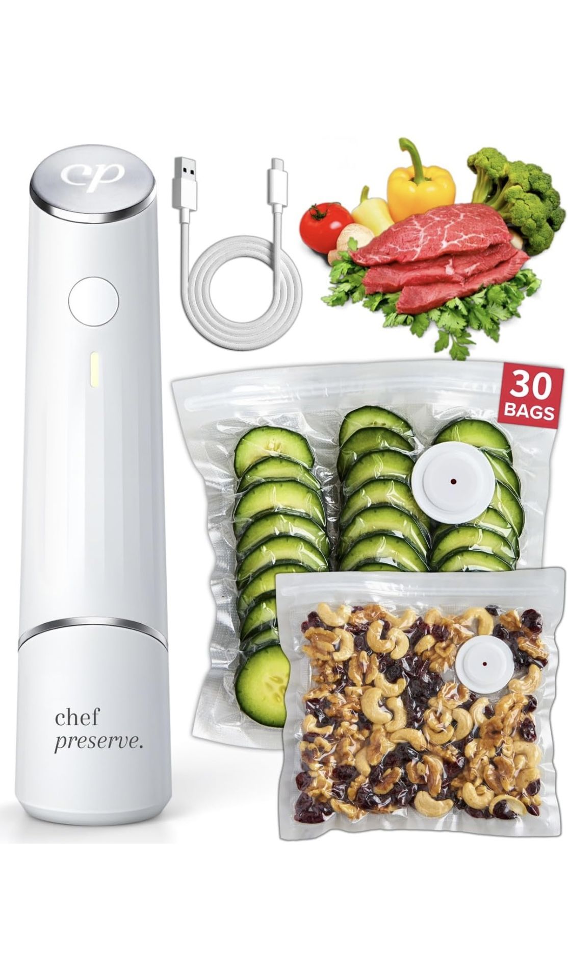 Vacuum Sealer Machine For Food + 30 Reusable Vacuum Bags