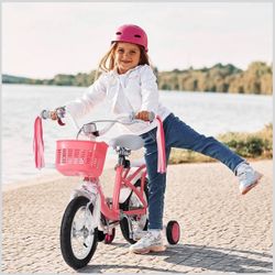 16 Inch Kids Bike Girls Bike Boys for 5-10  with Kickstand &Training Wheels, Pink B-15