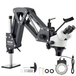 690#Multi-Directional Microscope with Spring Bracket, 7X-45X Magnification Jewelry Microscope, Micro Jewelry Inlaid Stand with Integrated USB Ring LED