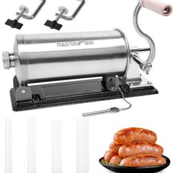 MASTER FENG 6 LBS Sausage Stuffer Horizontal Stainless Steel Stuffing Maker Machine Packed with 4 Plastic Stuffing Funnels