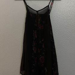 ELLE Black Floral Satin Chemise Gown Sleeveless V-Neck Medium