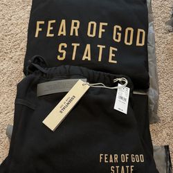 Fear Of God Essentials 2024 Hoodie & Pants With QR code Black With Gold Letters