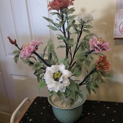 Vintage glass jade bonsai flower