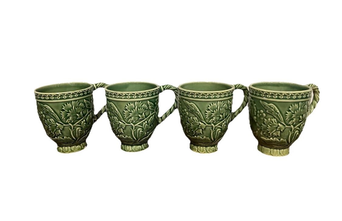 Bordello Pinheiro Green Leaf Ivy Vine Floral Mug Cup Set Lot 4 Vintage Retired