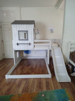 🏡 Twin Over Full House Bed with Slide – Great Condition! 🏡