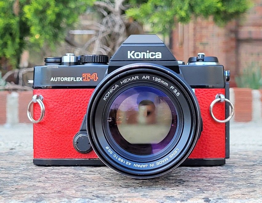 Konica Autoreflex T4 Film Camera with 135mm f/3.5 Lens