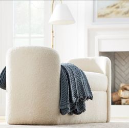 Springdell Rounded Bench Cream Faux Shearling: Velvet Upholstery, Metal & Plywood Frame - Threshold™ designed with Studio McGee