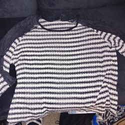 Wallpaper B&W Stripped Long Sleeve Shirt W/ Lace Trim & Sleeve (3X)