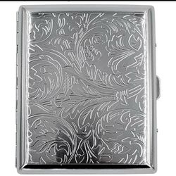 Etched Silver Tone Business Card Cigarette Case  
