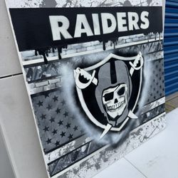 Las Vegas Raiders Canvas Painting 24” x 24” Black & White Wall Art
