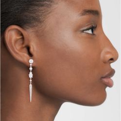 NEW - Nadri Dame Statement Cubic Zirconia 2 3/8" Long Earrings Dangle Rhodium