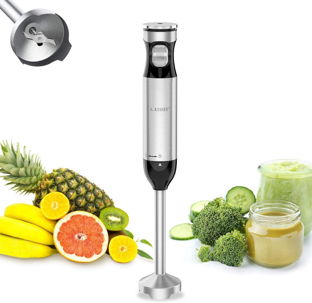 Hand Blender Mixer,Mini Electric Stick with Multi-Speed Control & Safety Child Lock For Baby Food,Fruits,Sauces and Soup