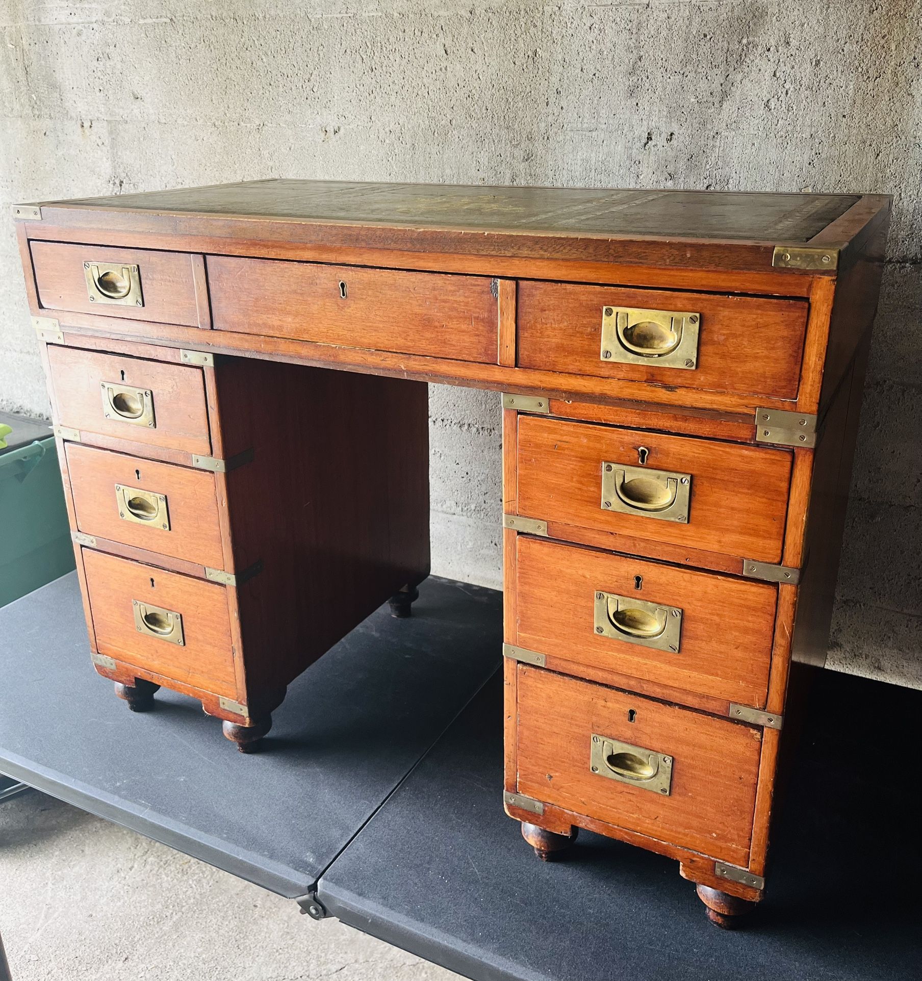 Antique Naval Military Campaign Desk W/Top Leather Inlay /Circa 1900