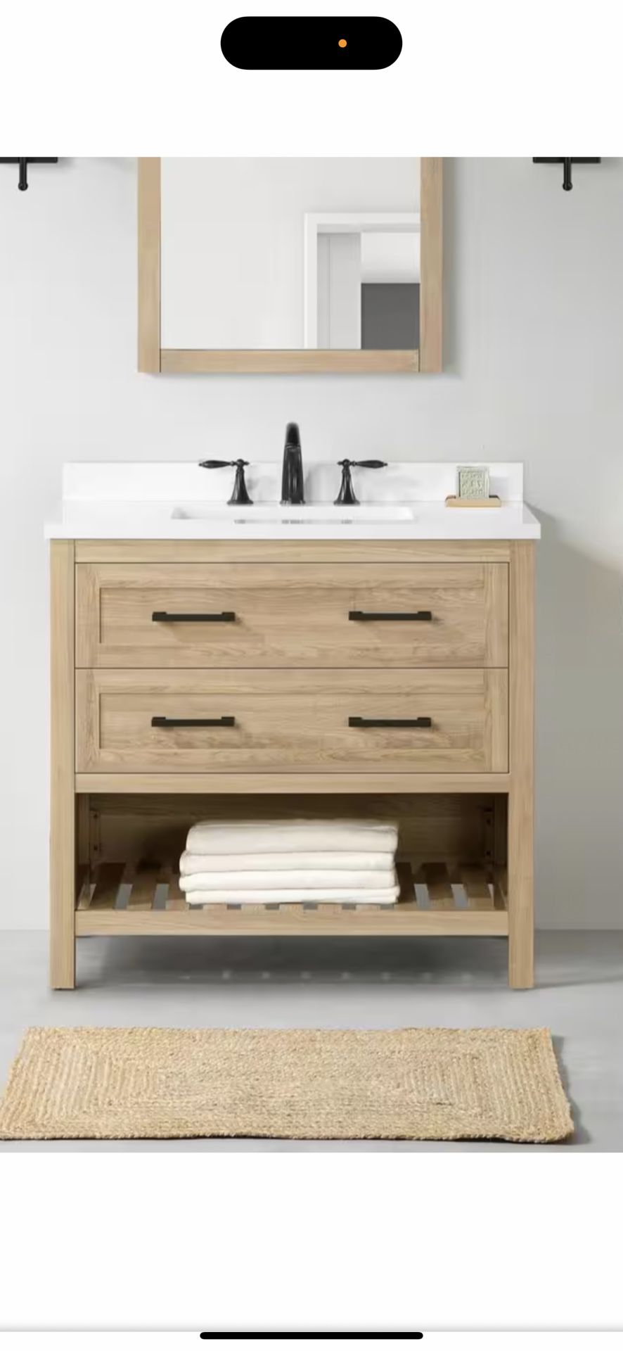 Home Decorators Collection Autumn 36 in. W x 19 in. D x 34 in. H Single Sink Bath Vanity in Weathered Tan with White Engineered Stone Top