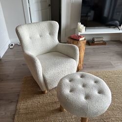 Bouclé wingback accent chair With Ottoman