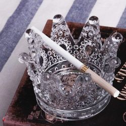 Glass Crown Ashtray Desktop Smoking Ash Tray Home Office Decoration Transparent Crystal Glass
