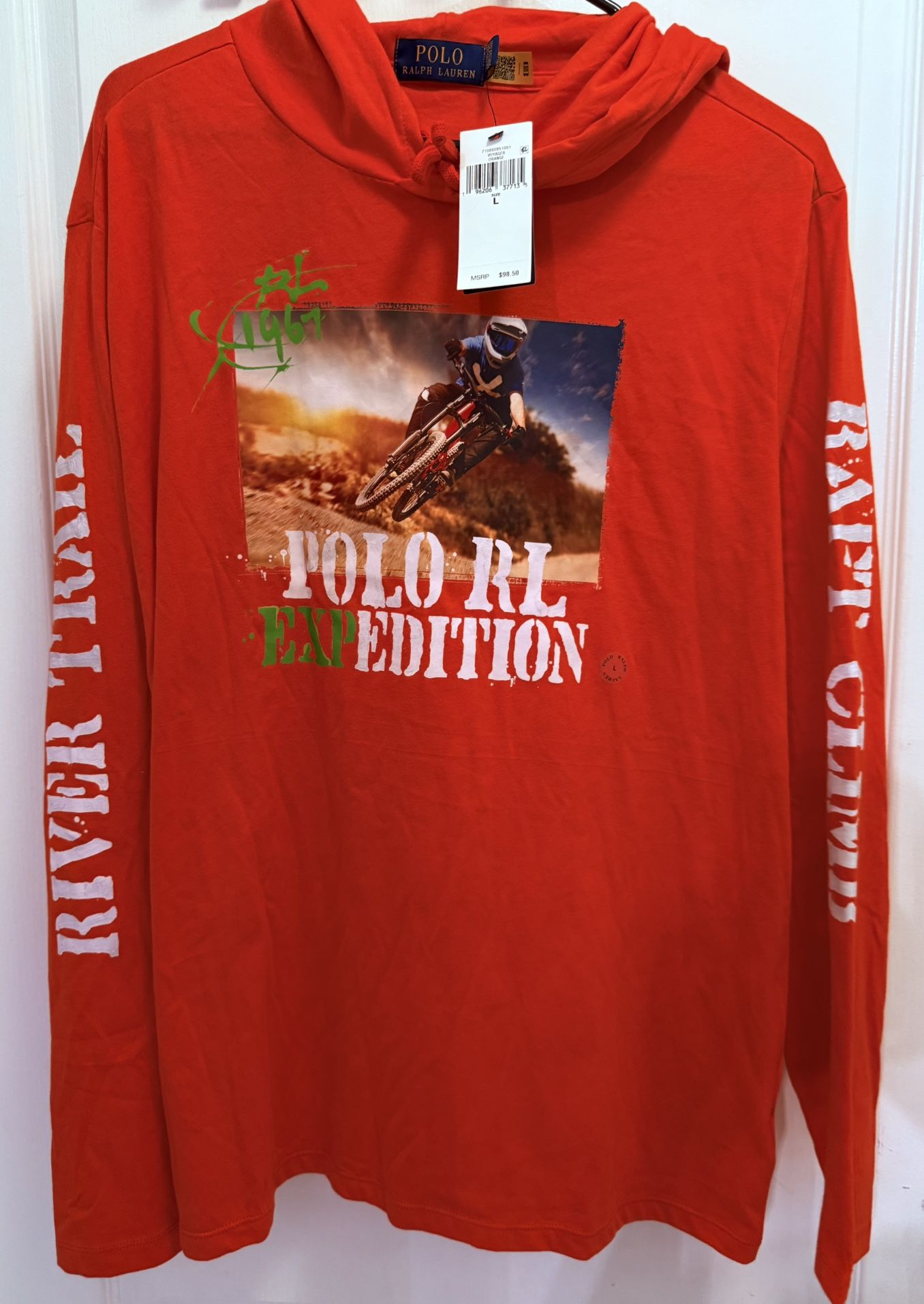 Polo Ralph Lauren Men's Size L Long Sleeve Dirt  Bike Orange Retail $98.50