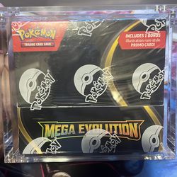 Mega evolutions enhanced booster box w/acrylic case