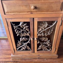 Pine And Wrought Iron Cabinet & Mirror