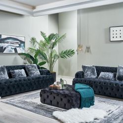 Shannon Black Velvet Sofa & Loveseat