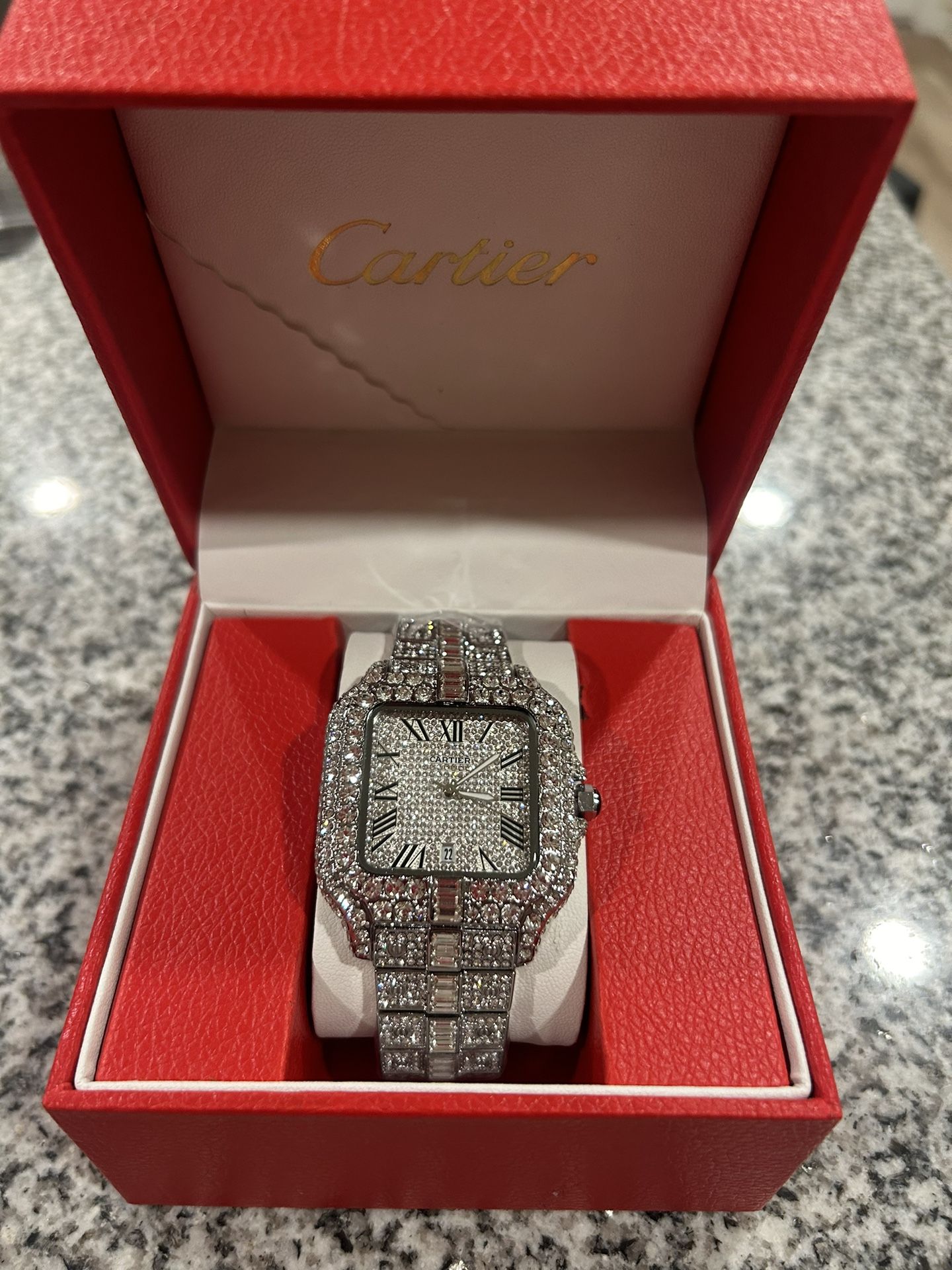 iced cartier moissanite watch