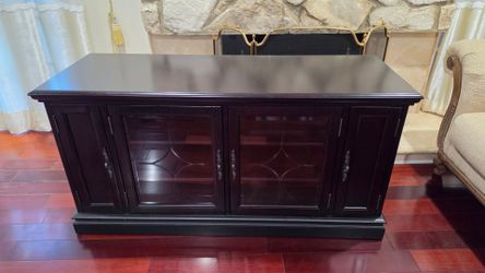 Dark Espresso Wood TV Stand / Media Console Cabinet with Glass Doors – 60"