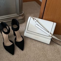 High Heel And White Purse Long Strap