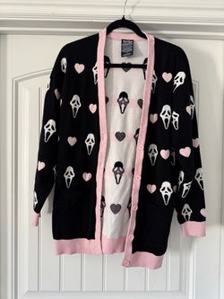 Scream Ghost Face Pink Heart Cardigan