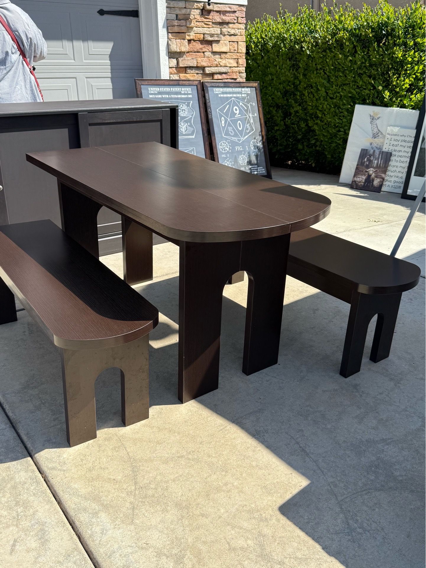 Table with two benches -dark walnut