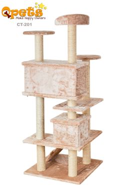 Qpets Cat Tree CT-201, for Small Cat or Kittens, 52” Tall Beige
