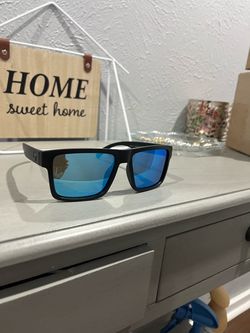 Black Frame Sunglasses with Blue Mirror Lenses