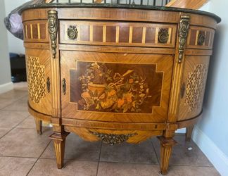 Gorgeous Estate Marble And Wood Console Buffet Credenza
