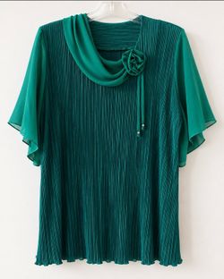 Elegant Emerald Green Pleated Blouse Dressy and Flattering