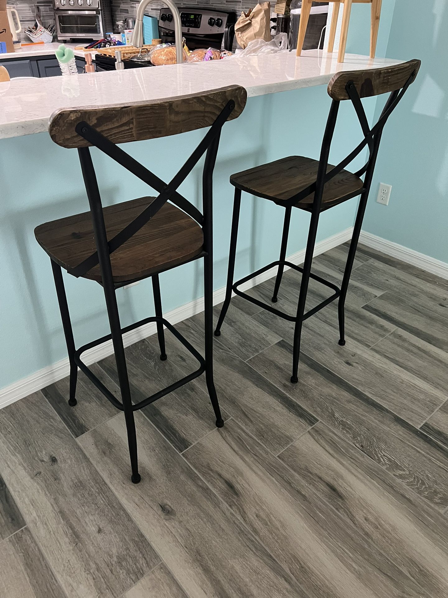 Bar Stools With Backrests Wood And Wrought Iron 