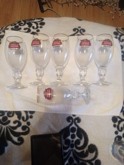 6 Very Collectible Belgium Stalla Artois 40cl Gold Rimmed Goblet Beer 13.5 Oz