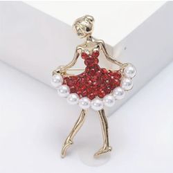 Brand New High-end Pure Handcrafted Rhinestone Faux Pearl Ballerina Pin Brooch
