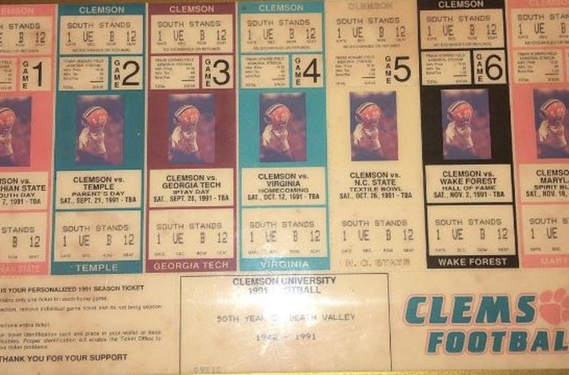 Clemson 1991 Ticket Display Given To Iptay Members