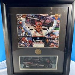 Dale Earnhardt NASCAR Framed 8"x10" Print & Die Cast Car W/ Collector's Coin