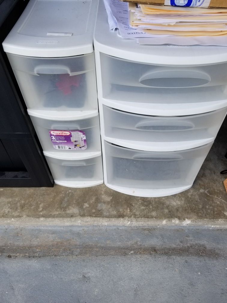 Plastic storage, drawers, bins