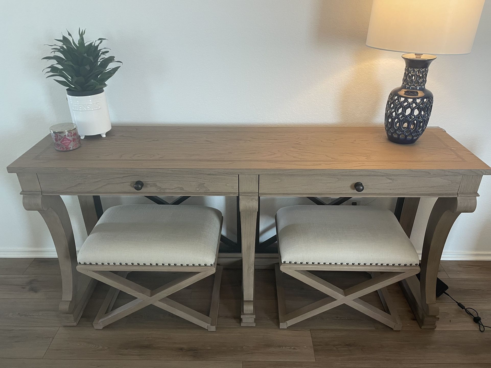 Elegant Basset Sofa Table with Two Stools