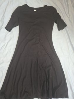 Black ribbed Short Sleeve Skater Dress