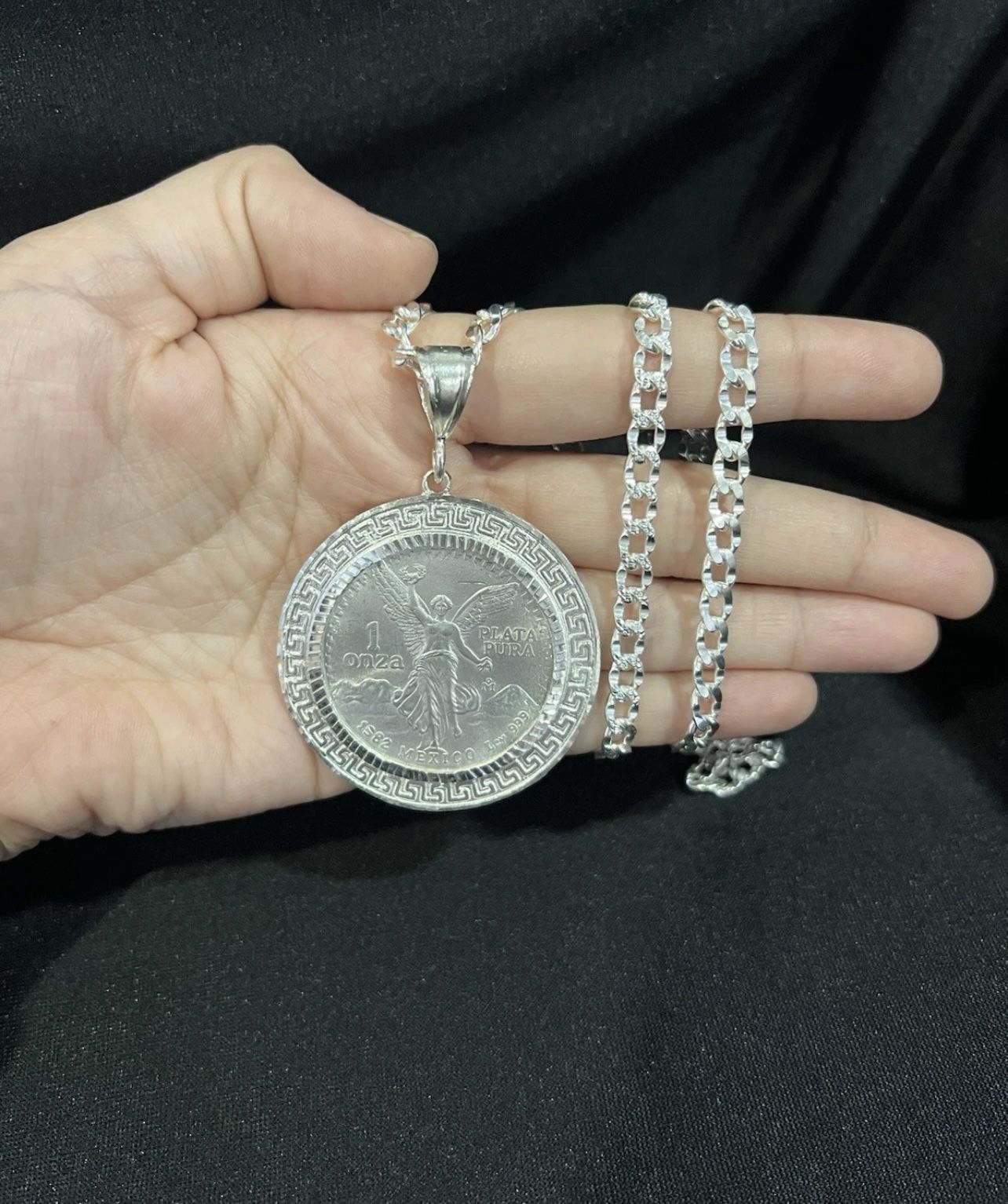 925 Sterling Silver Bezel & 1 Oz Libertad Mexico Moneda Coin CENTENARIO Pendant & Deck Chain