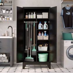 71" H Tall Pantry Cabinet with Doors,Kitchen Pantry Cabinet,Black Metal Storage Cabinets,Garage Storage Cabinet,Food Storage Cabinet with Doors  High 