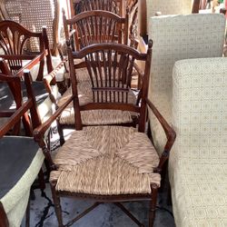 American Provincial Style Dining Armchair With A Rush Seat And Wheat-Sheaf Back 4Avail $55 Per Chair