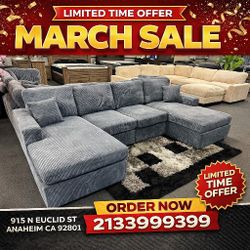 corduroy double chaise sectional sofa 122"W X 60"D  X 35" H