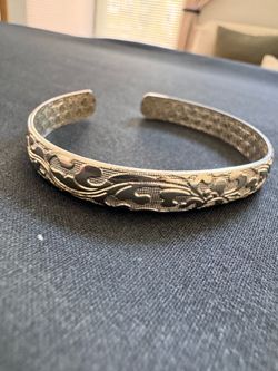 Vintage 999 Fine Silver Floral Cuff Bracelet – 20gr