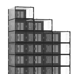 SEE SPRING 15 Pack Shoe Storage Box, Clear Plastic Stackable Shoe Organizer for Closet, Space Saving Shoe Rack Sneaker Container Bin Holder, Black